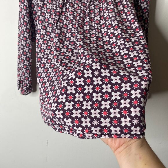 Ann Taylor Loft Purple Pink & White Flowy Blouse Long Sleeve Shirred Yoke XXSP - Picture 6 of 11